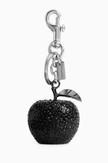 Crystal Apple Bag Charm in Silver-tone Brass