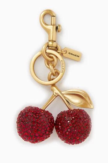 Cherry Crystal-embellished  Bag Charm in Gold-tone Metal