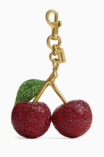 Cherry Crystal-embellished Bag Charm in Gold-tone Metal