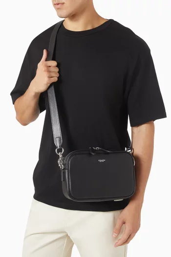 حقيبة كاميرا راديو جلد بملمس طبيعي بارز