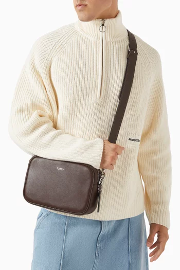 حقيبة كاميرا راديو جلد بملمس طبيعي بارز