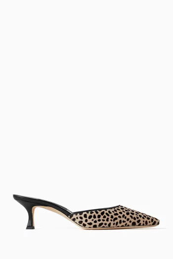 Carolyne 50 Leopard-print Mules in Calf Hair