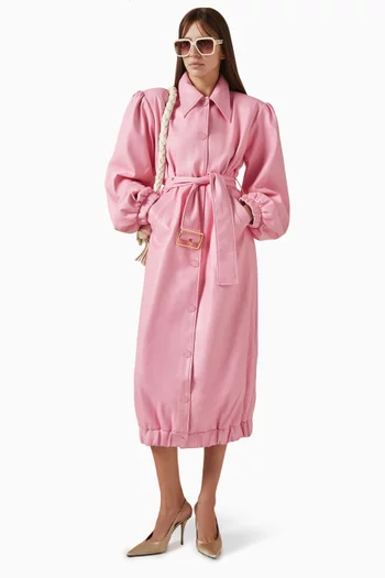 Long Belted Bomber Jacket in Eco Leather