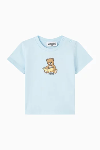 تي شيرت بطبعة دب يقرأ قطن