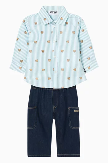 طقم متناسق بطبعة دب قطن