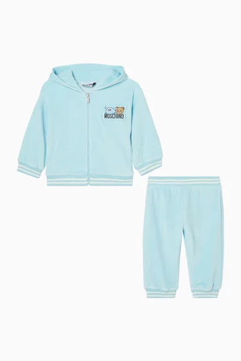 طقم بدلة رياضية بسحّاب وشعار الماركة مخمل