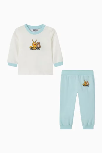 طقم بدلة رياضية مزين بطبعة دب وشعار الماركة قطن