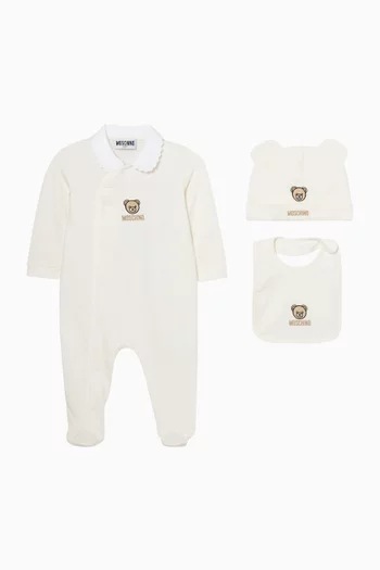 Bear Logo-embroidered Sleepsuit Gift Set