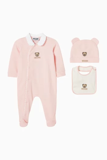 Bear Logo-embroidered Sleepsuit Gift Set