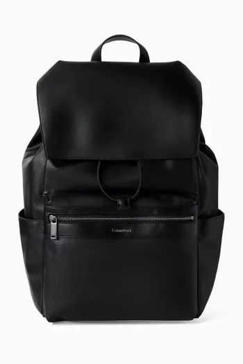 Zip Flap Backpack in Faux Leather
