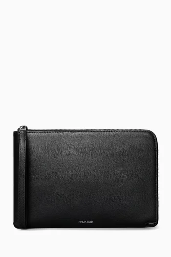 Zip Pouch with Wristlet in Saffiano Faux Leather