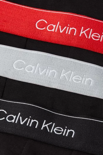 طقم بوكسر بخصر منخفض بشعار الماركة قطن مطاطي، 3 قطع