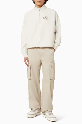 سويت شيرت بشعار الماركة وسحّاب قصير قماش تيري فاخر