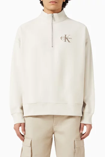 سويت شيرت بشعار الماركة وسحّاب قصير قماش تيري فاخر