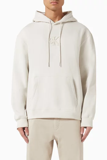 Monogram Logo Patch Relaxed Hoodie in Fleece