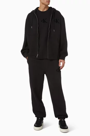 Monogram Zip Relaxed Hoodie in Fleece