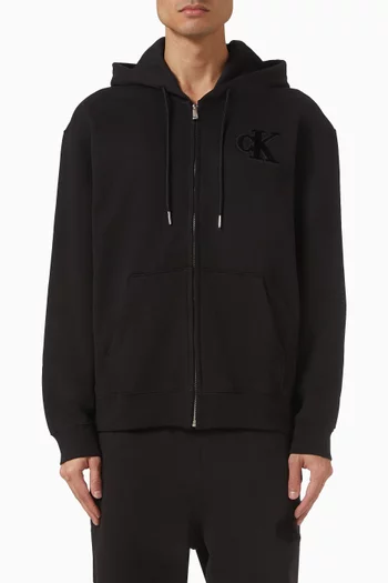 Monogram Zip Relaxed Hoodie in Fleece