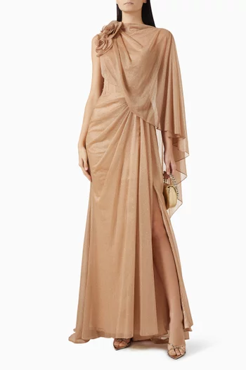 فستان سهرة بتصميم مشد غير متماثل مزين بزهور