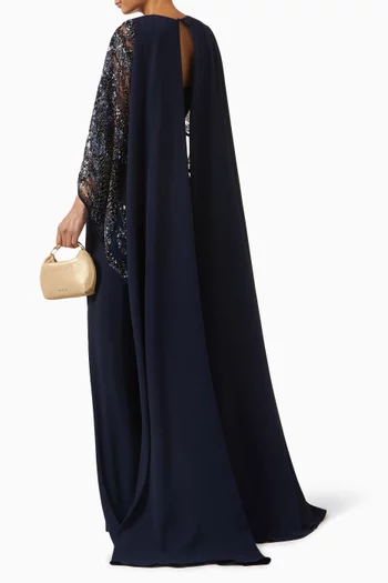 Beaded Cape-sleeve Gown