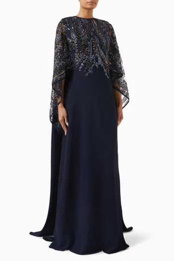 Beaded Cape-sleeve Gown
