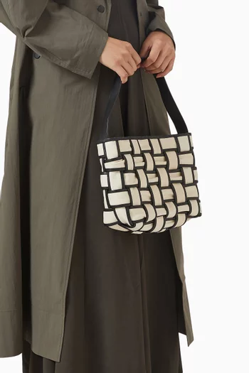 Border Woven Mini Tote in Canvas & Bovine Leather