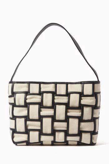 Border Woven Mini Tote in Canvas & Bovine Leather