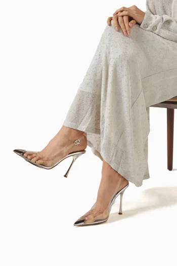 حذاء كلاسيك بسير خلفي وكعب 105 مم كلوريد متعدد الفينيل وجلد لامع