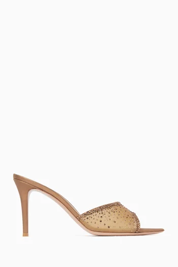 Rania 85 Organza Crystal Mules in Metallic Leather