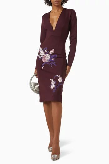 V-neck Embellished Midi Dress