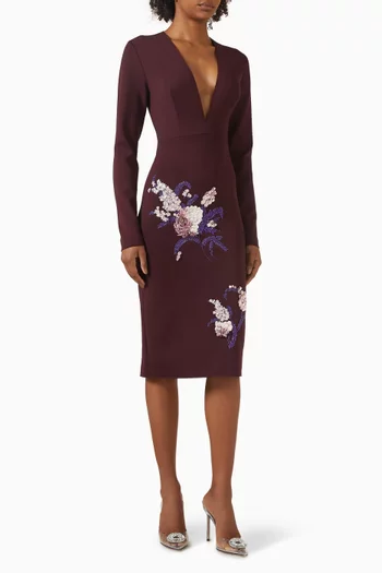 V-neck Embellished Midi Dress