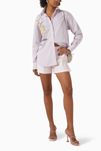 Floral Embroidered Striped Shirt