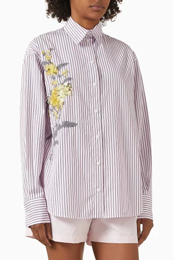 Floral Embroidered Striped Shirt