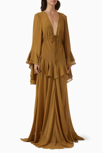 Calypso Flare-sleeve Dress in Chiffon