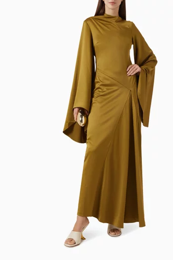 Hausos Flared-sleeve Dress in Satin Crepe