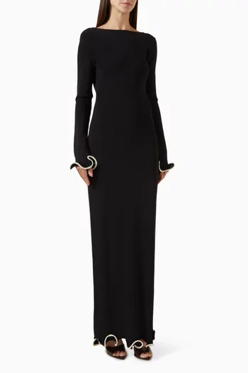 فستان متوسط الطول بحافة بكشكش