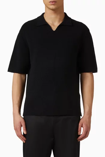 Open Collar Polo Shirt in Bouclé Knit