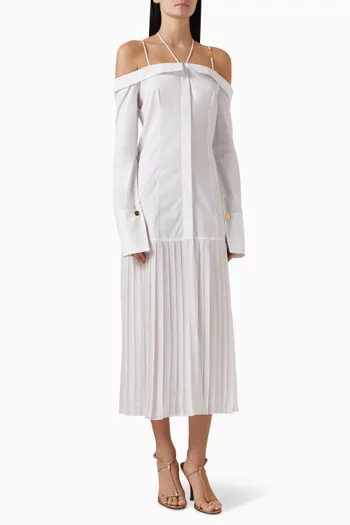 Off-shoulder Hybrid Shirtdress in Cotton