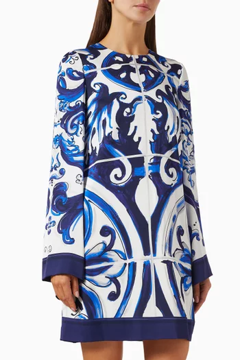 Majolica-print Dress in Silk Charmeuse