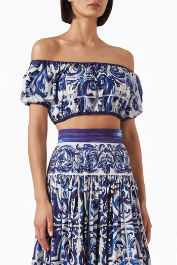 Majolica-print Off-shoulder Top in Cotton