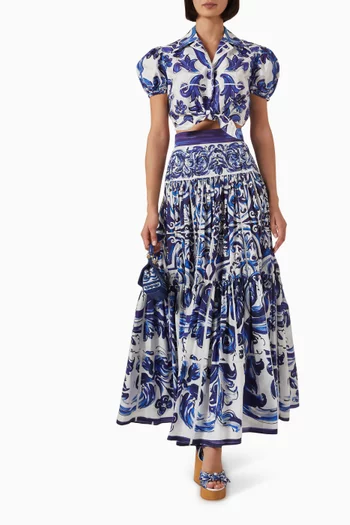 قميص قصير برباط في الأمام بوبلين