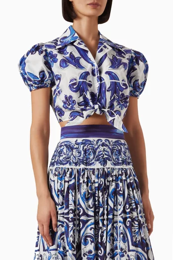 قميص قصير برباط في الأمام بوبلين