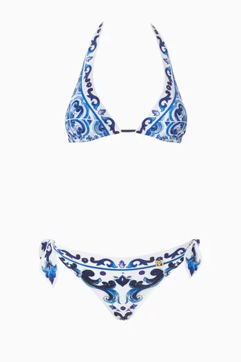 Majolica-print Triangle Bikini Set