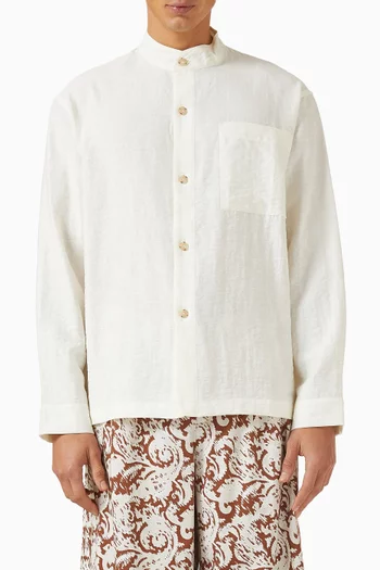 Stand Collar Shirt in Hemp-blend