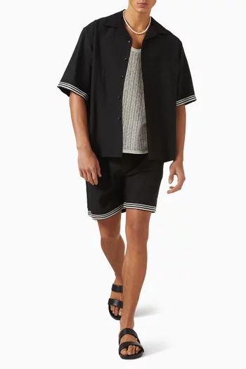 قميص بياقة بطية وتطريزات مجدولة مزيج كتان