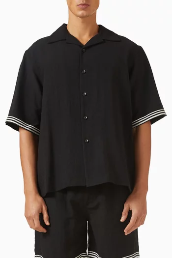 قميص بياقة بطية وتطريزات مجدولة مزيج كتان