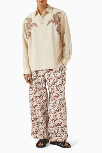 Paisley Embroidered Shirt in Linen-blend