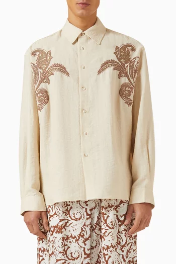 Paisley Embroidered Shirt in Linen-blend
