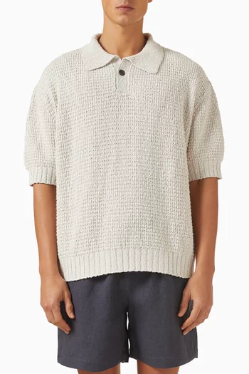 Textured Polo Shirt in Cotton Knit