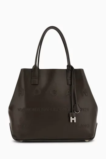 حقيبة يد متوسطة بشعار الماركة جلد