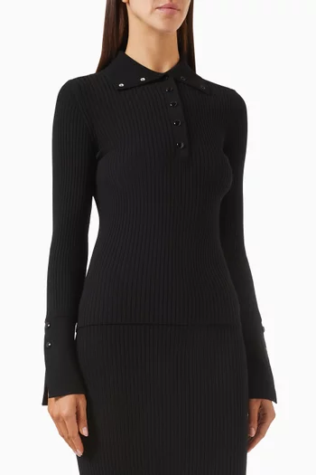 Classic Rib Polo Top in Viscose Blend